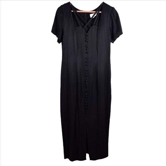 VTG 90s Scarlett Maxi Dress Size 7-8 Black Short Sleeve Witchy Whimsigoth Button - Picture 1 of 9